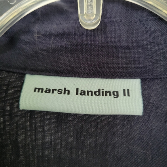 Linen Marsh Landing Navy Blue Blouse NWT 3X - Picture 3 of 8